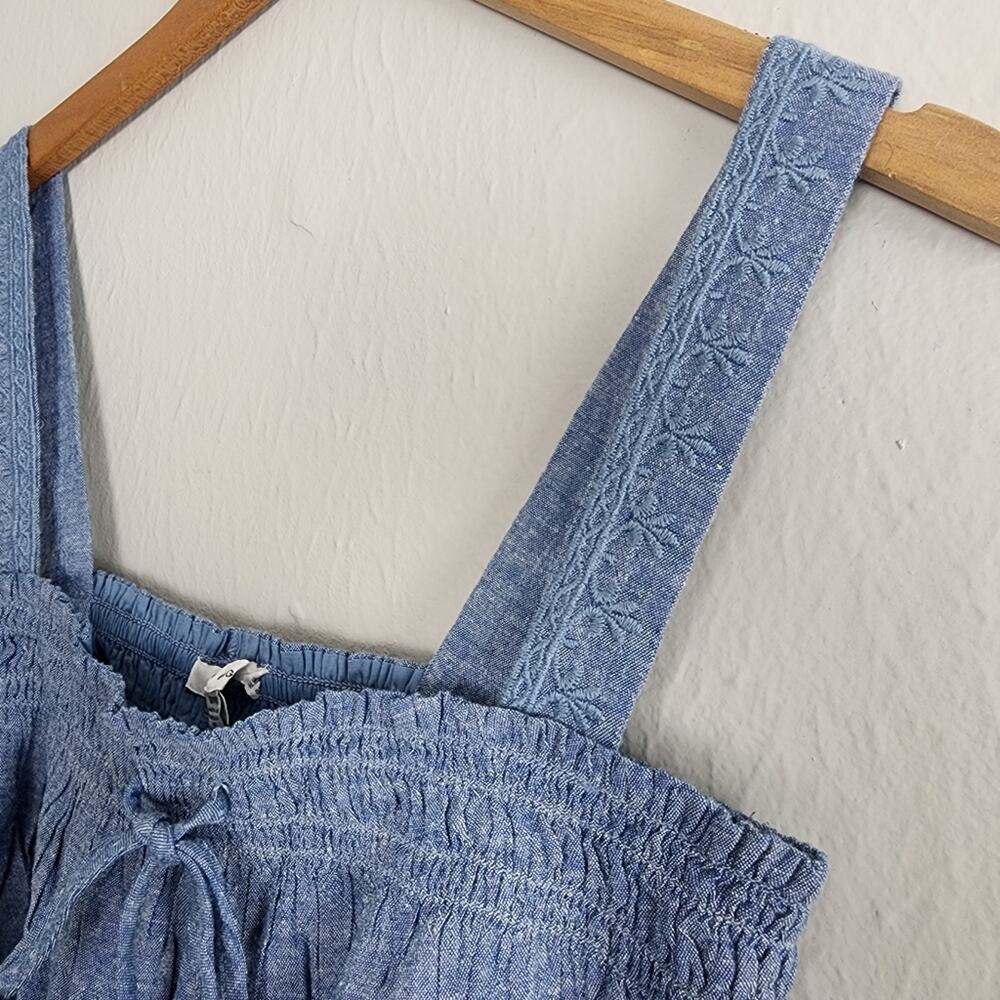 American Eagle Blue Denim Chambray Floral Embroidered Crop Top NWT Small - Picture 10 of 10